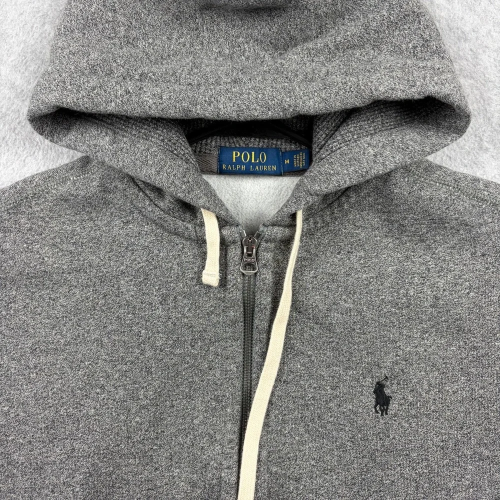 Polo Ralph Lauren Hoodie Mens Medium Gray Full Zip Thermal Lined Hood Fleece